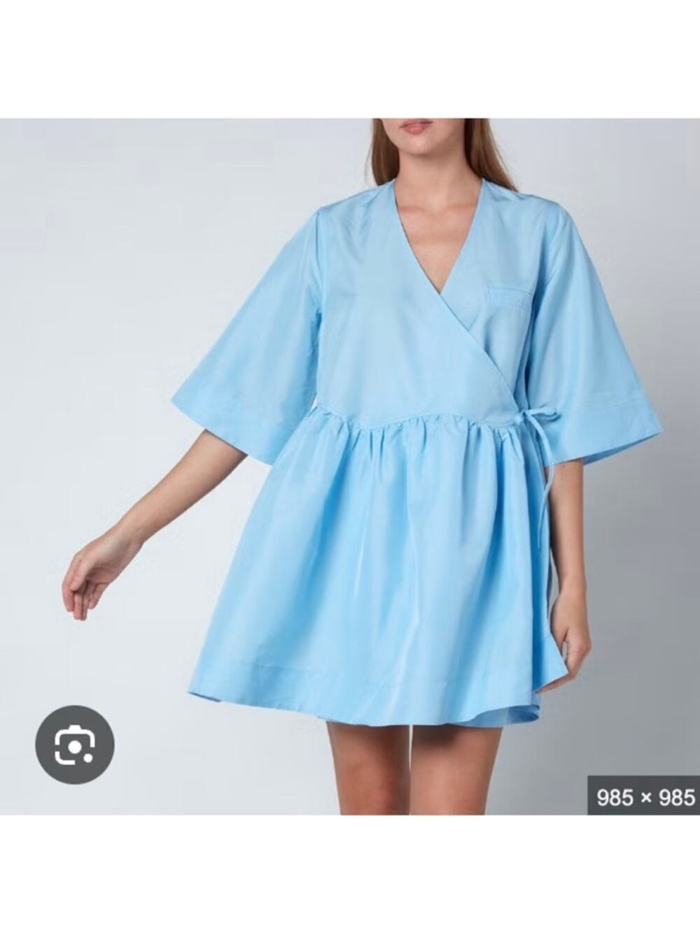 Ganni Light Blue Wrap Smock Dress - Women